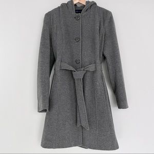 Anne Klein Hooded Pea Coat with Belt, M